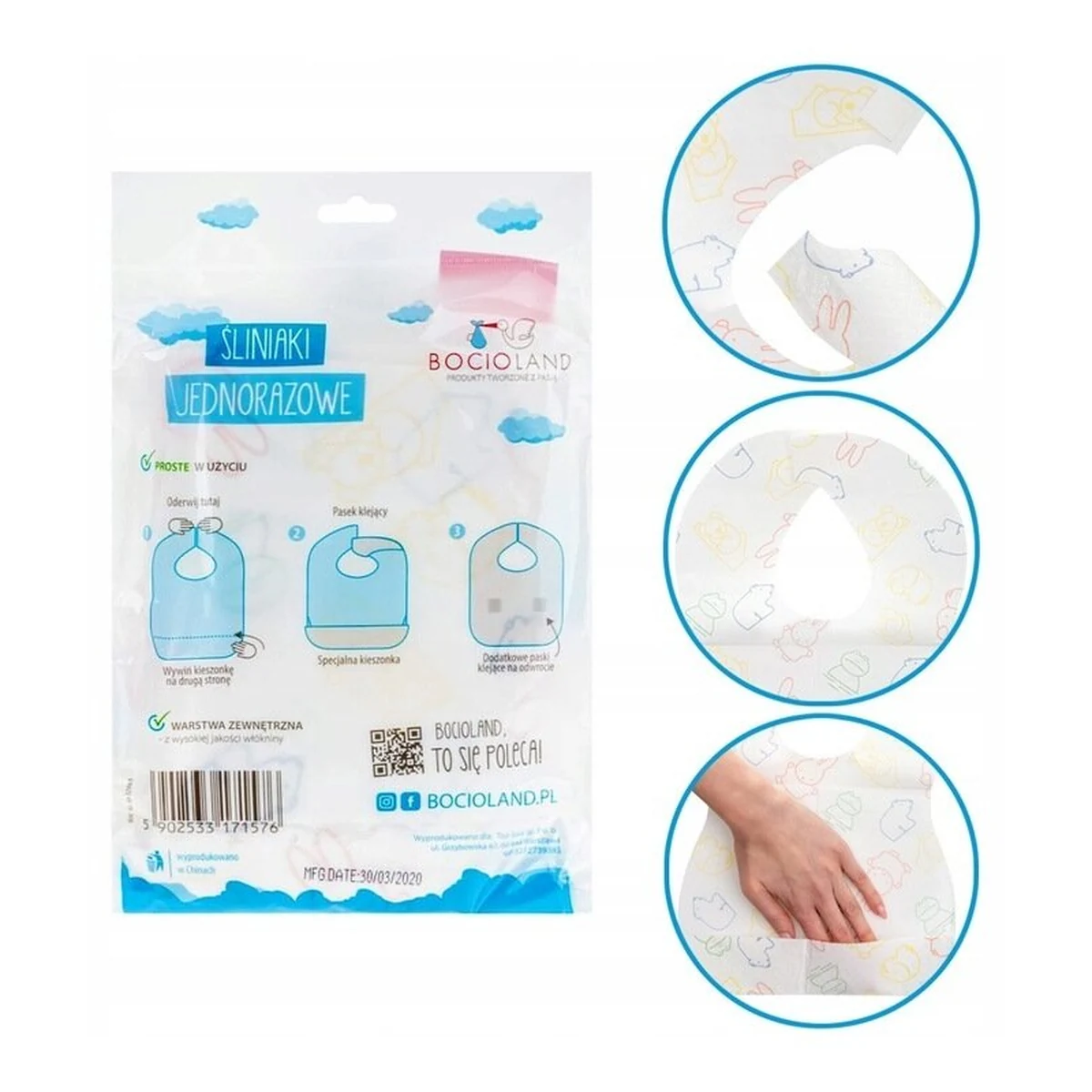 Bavete de unica folosinta, Bocioland, Cu buzunar, Set de 10 bucati, Multicolor [2]