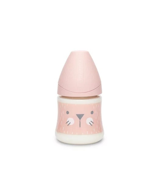 Biberon 150 ml Hygge Suavinex tetina silicon debit lent pisică roz Hygge Suavinex [2]