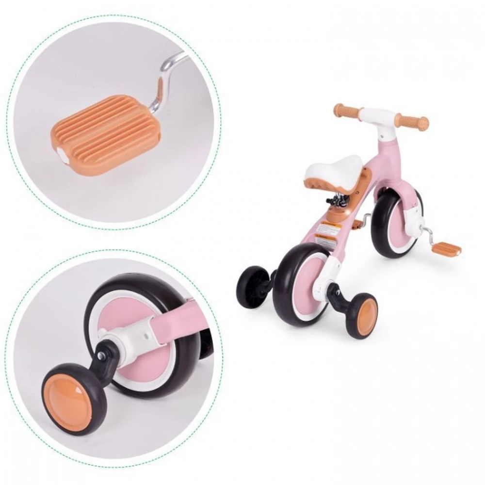 Bicicleta cu pedale 3 in 1 si roti ajutatoare Roz [7]