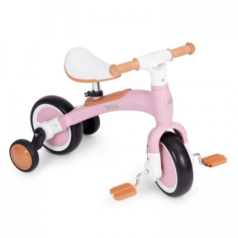 Bicicleta cu pedale 3 in 1 si roti ajutatoare Roz [1]