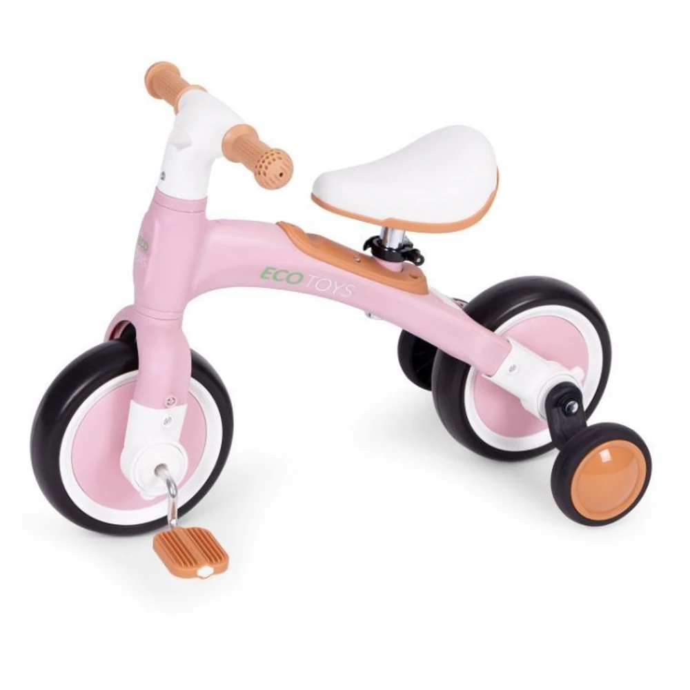 Bicicleta cu pedale 3 in 1 si roti ajutatoare Roz [3]