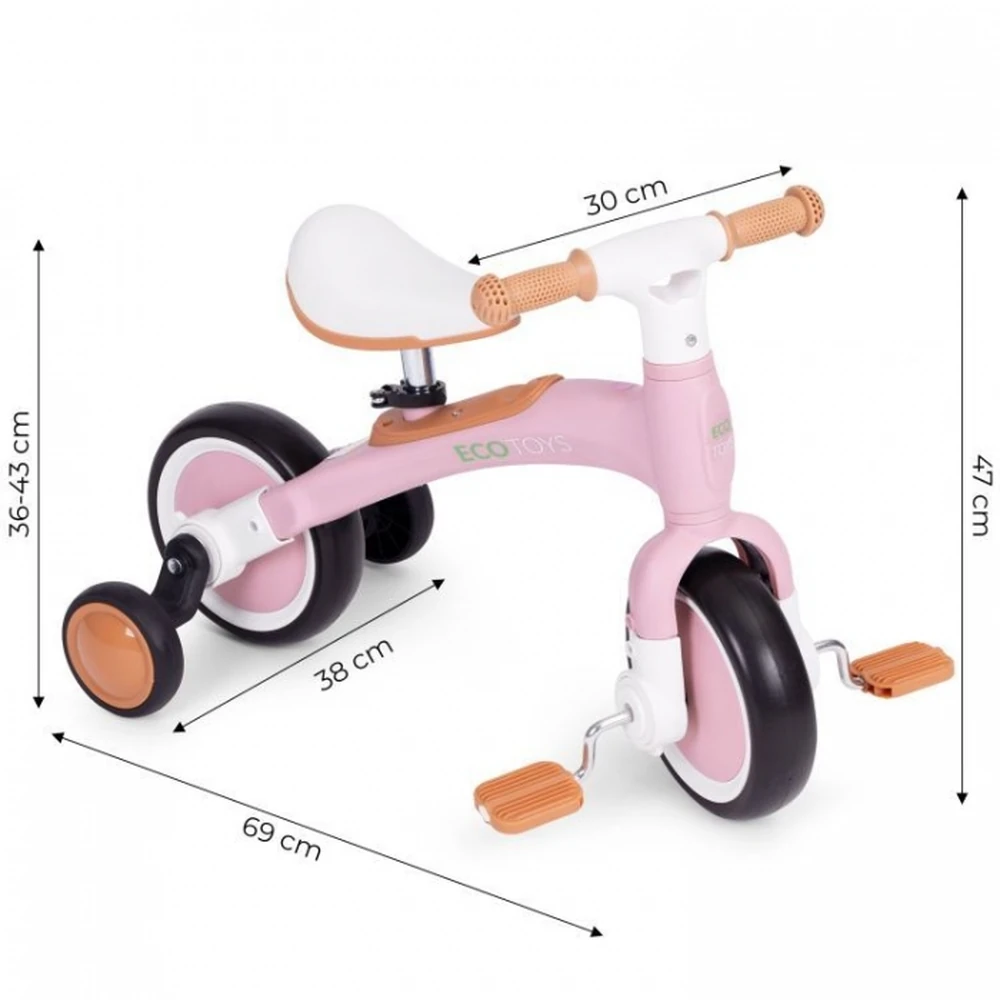 Bicicleta cu pedale 3 in 1 si roti ajutatoare Roz [8]