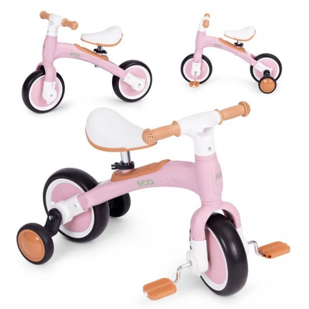 Bicicleta cu pedale 3 in 1 si roti ajutatoare Roz [2]