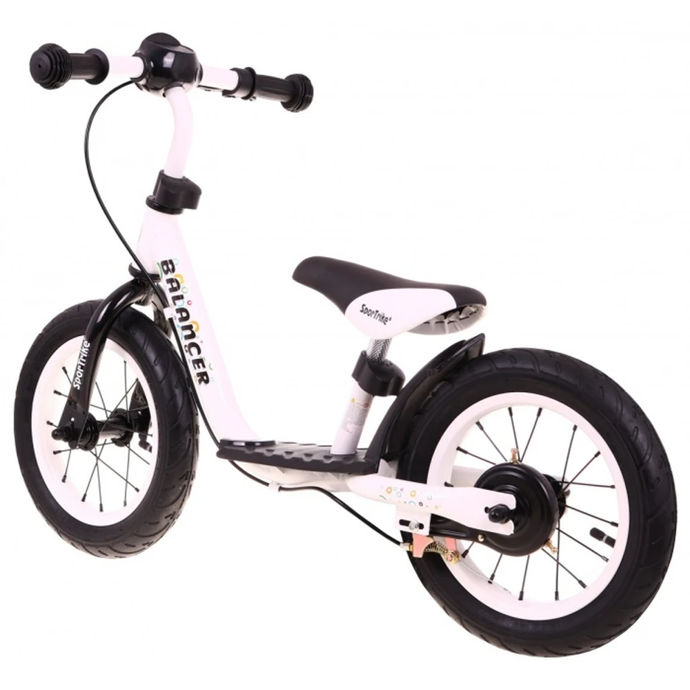 Bicicleta fara pedale cu frana, suport picioare, roti gonflabile, Balancer SporTrike - Alb [2]