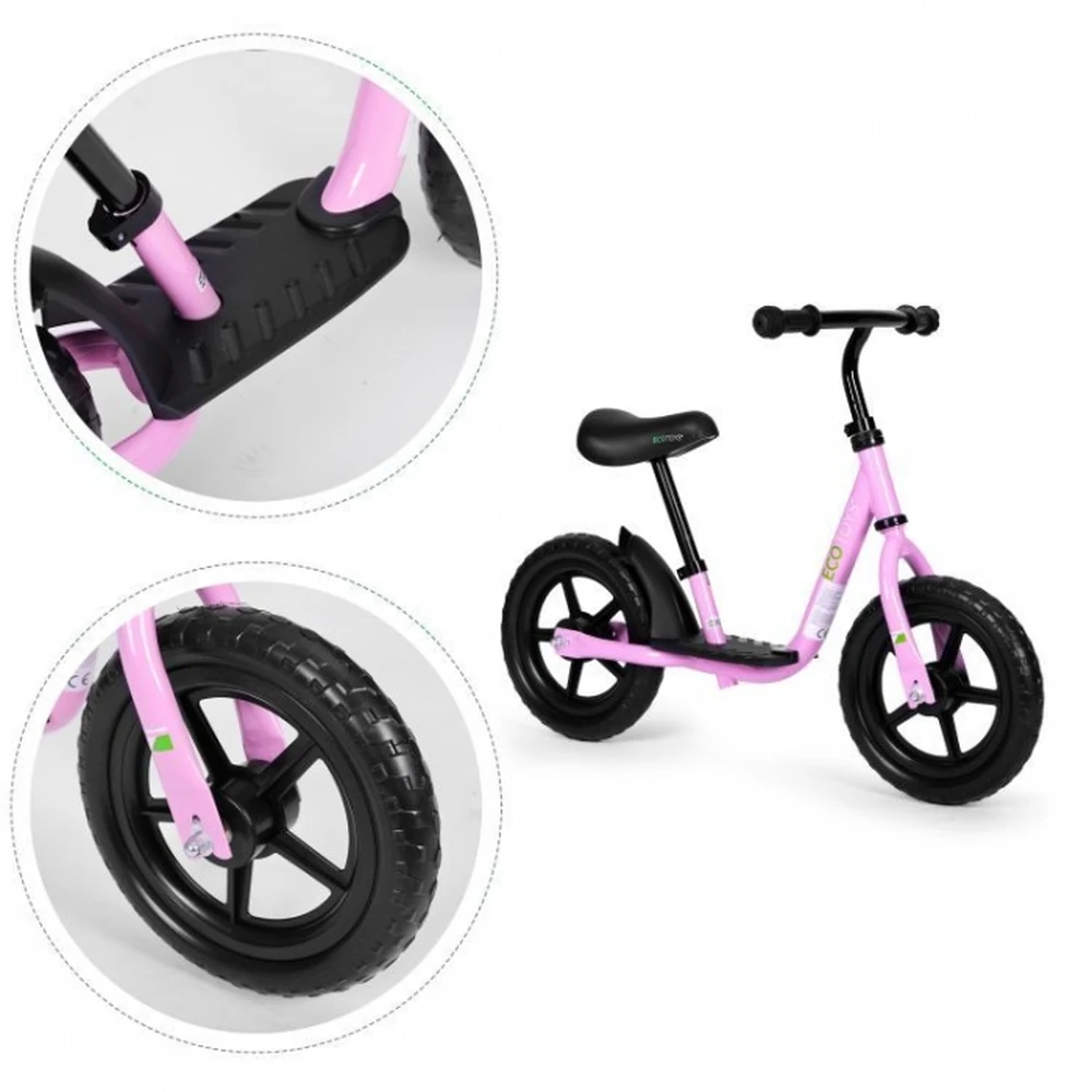 Bicicleta fara pedale cu platforma si roti din spuma EVA Ecotoys - Roz [4]