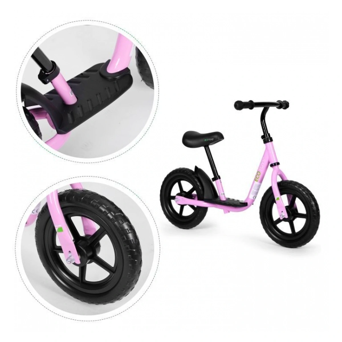 Bicicleta fara pedale cu platforma si roti din spuma EVA Ecotoys - Roz [4]