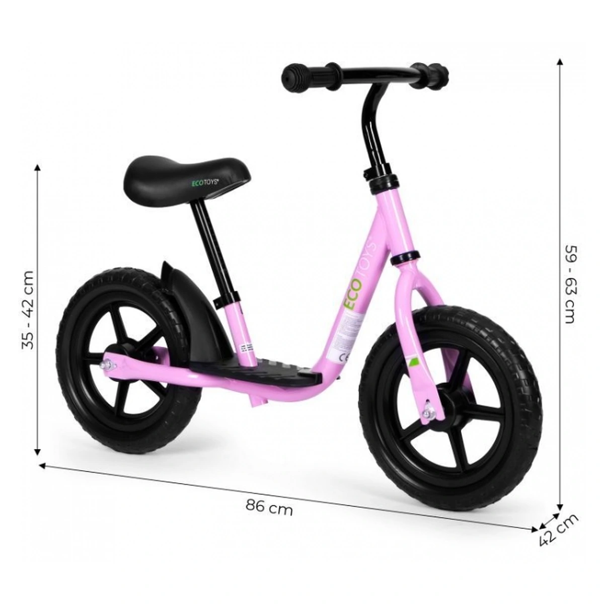Bicicleta fara pedale cu platforma si roti din spuma EVA Ecotoys - Roz [5]