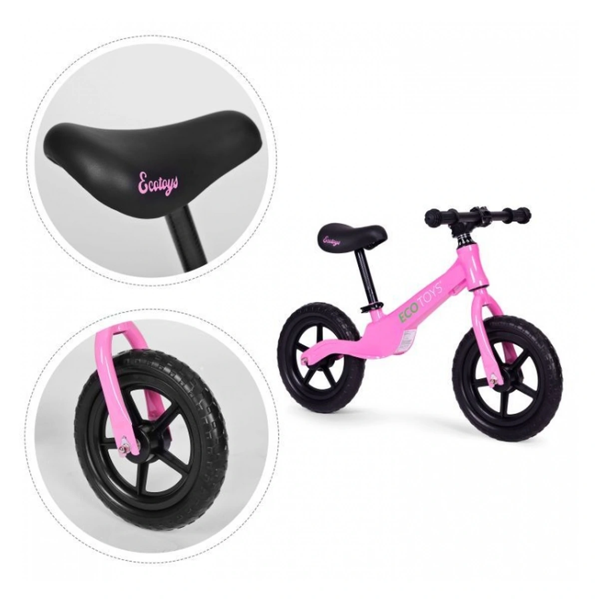 Bicicleta fara pedale cu roti din spuma EVA Ecotoys - Roz [4]