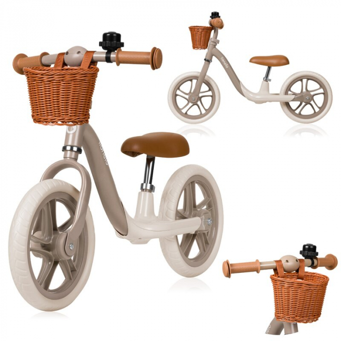Bicicleta fara pedale, Lionelo, Alex Plus, Usoara, Include cos depozitare si sonerie, 12 inch, Beige Sand [8]