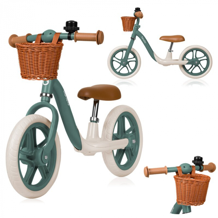 Bicicleta fara pedale, Lionelo, Alex Plus, Usoara, Cu ghidon si sa reglabile, Include cos depozitare si sonerie, Din otel, Cu roti din spuma EVA, 12 inch, Green Forest [8]
