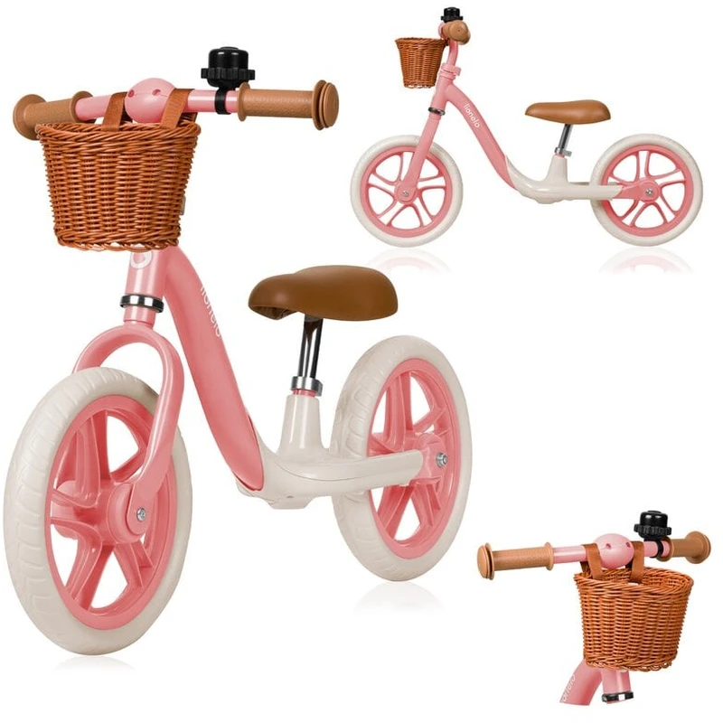Bicicleta fara pedale, Lionelo, Alex Plus, Usoara, Cu ghidon si sa reglabile, Include cos depozitare si sonerie, Din otel, Cu roti din spuma EVA, 12 inch, Pink Rose [8]