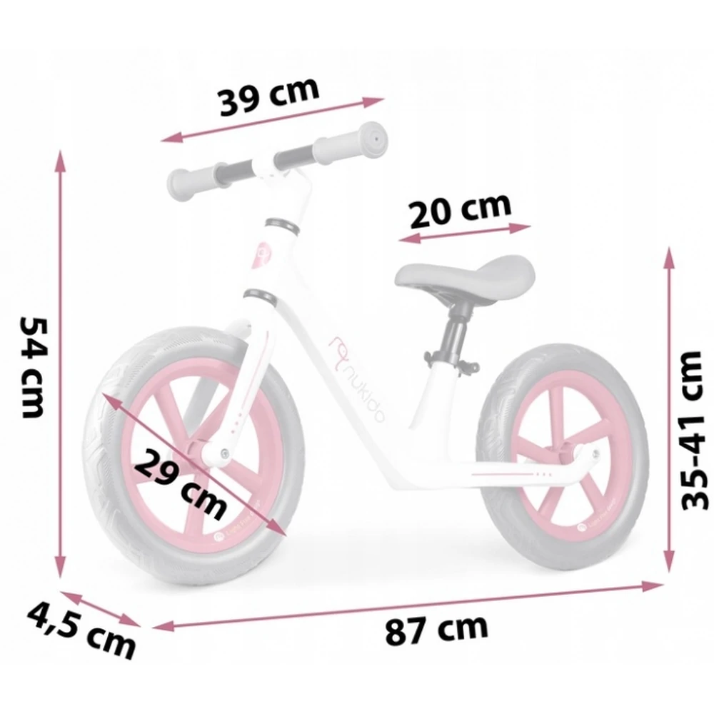 Bicicleta fara pedale pentru copii, roti EVA, Light Flee Nukido - Roz - Alb [6]