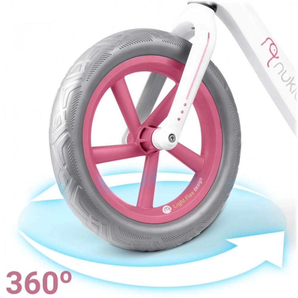 Bicicleta fara pedale pentru copii, roti EVA, Light Flee Nukido - Roz - Alb [4]