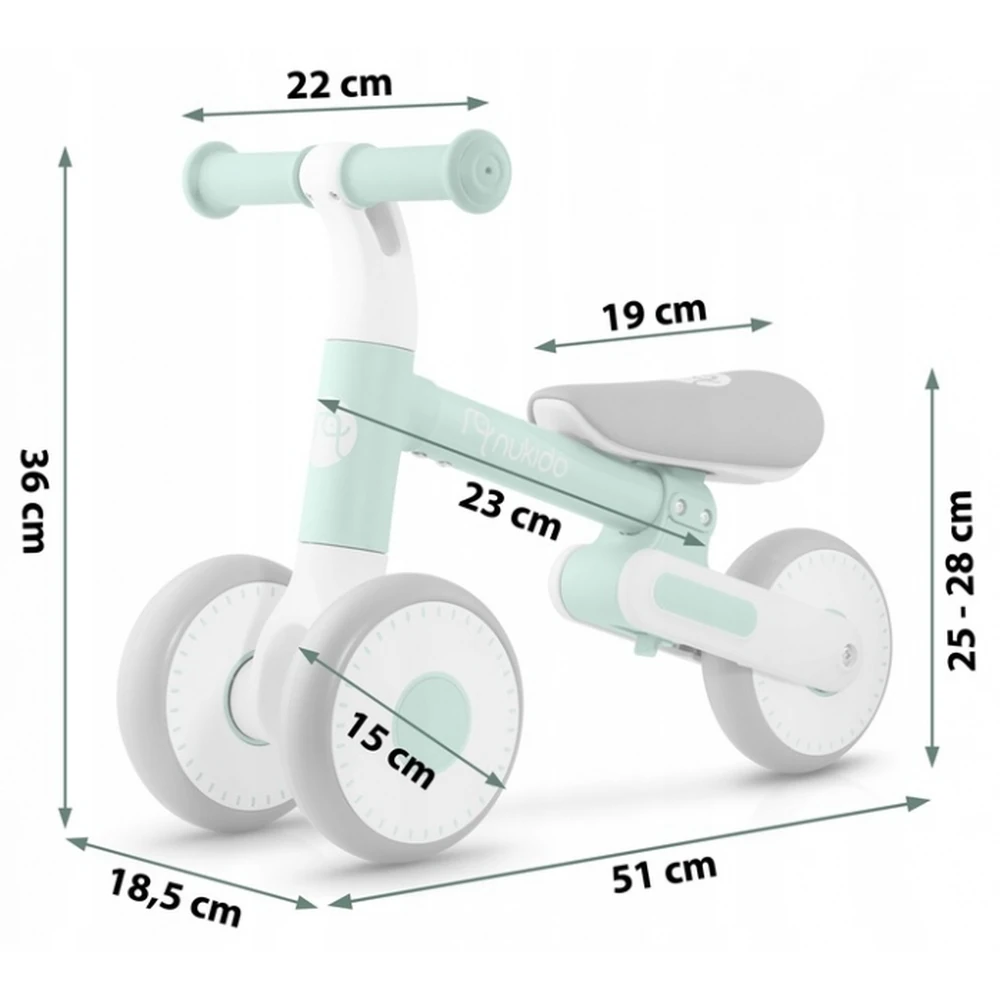Bicicleta fara pedale pentru copii, roti EVA, Nukido - Mint [9]