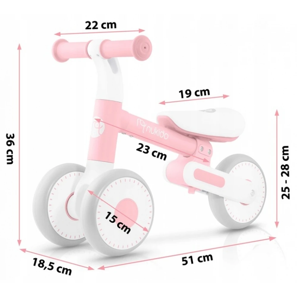 Bicicleta fara pedale pentru copii, roti EVA, Nukido - Roz [9]