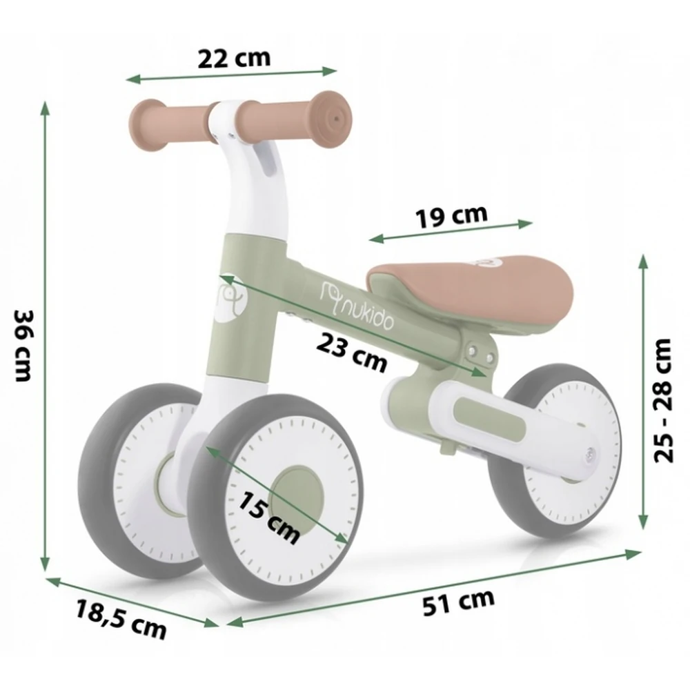 Bicicleta fara pedale pentru copii, roti EVA, Nukido - Verde [8]