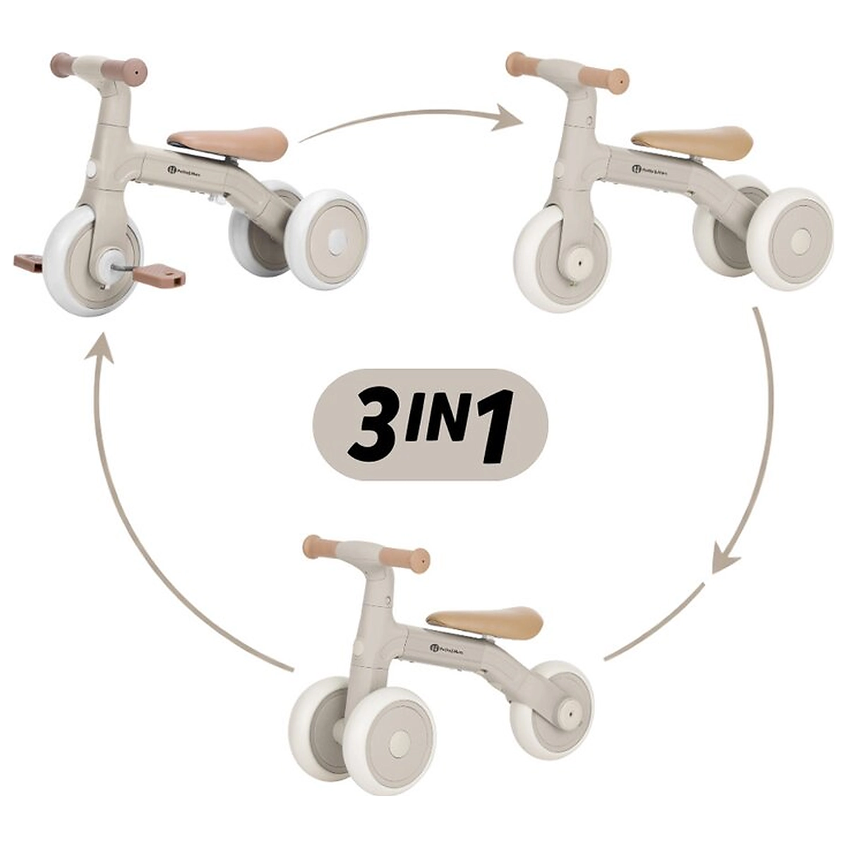 Bicicleta/tricicleta,3 in 1 Petite&Mars, Multifunctionala, Cu/fara pedale, Ghidon directionabil, Sa reglabila pe inaltime, 2.3 kg, Pana la 25 kg, 12-36 luni, Bej [2]