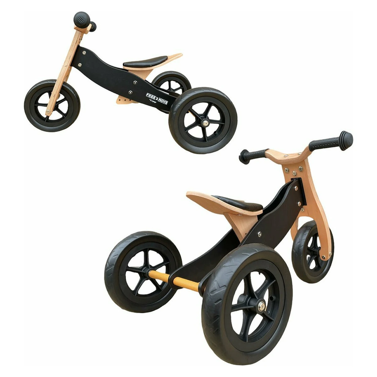 Bicicleta/tricicleta fara pedale din lemn, 2 in 1, Functie de bicicleta echilibru, Sa reglabila, Manere antiderapante, Roti ajustabile, 18 luni – 3 ani, Brown White [5]