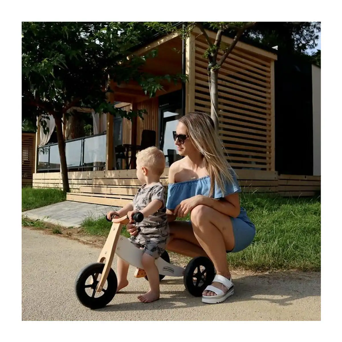 Bicicleta/tricicleta fara pedale din lemn, 2 in 1, Functie de bicicleta echilibru, Sa reglabila, Manere antiderapante, Roti ajustabile, 18 luni – 3 ani, Brown White [3]