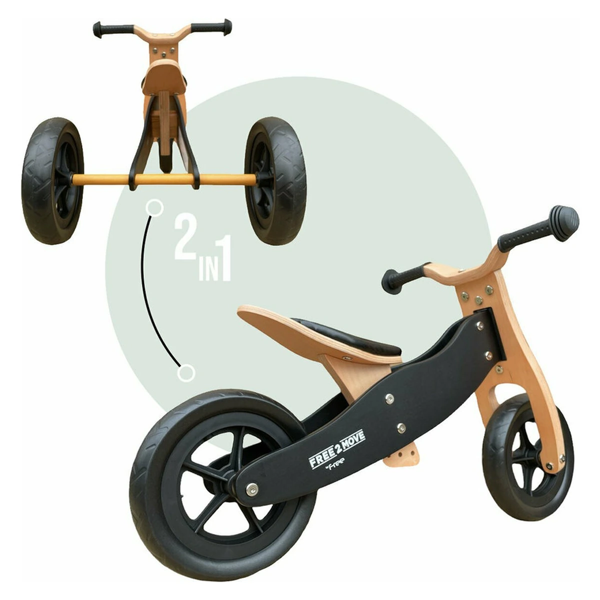 Bicicleta/tricicleta fara pedale din lemn, 2 in 1, Functie de bicicleta echilibru, Sa reglabila, Manere antiderapante, Roti ajustabile, 18 luni – 3 ani, Brown White [4]