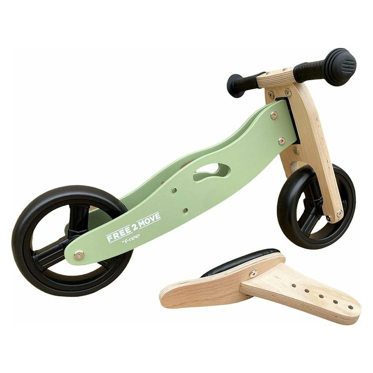 Bicicleta/tricicleta fara pedale, Free2Move, Din lemn, 2 in 1, Functie de bicicleta echilibru, 1-3 ani, Mint [5]