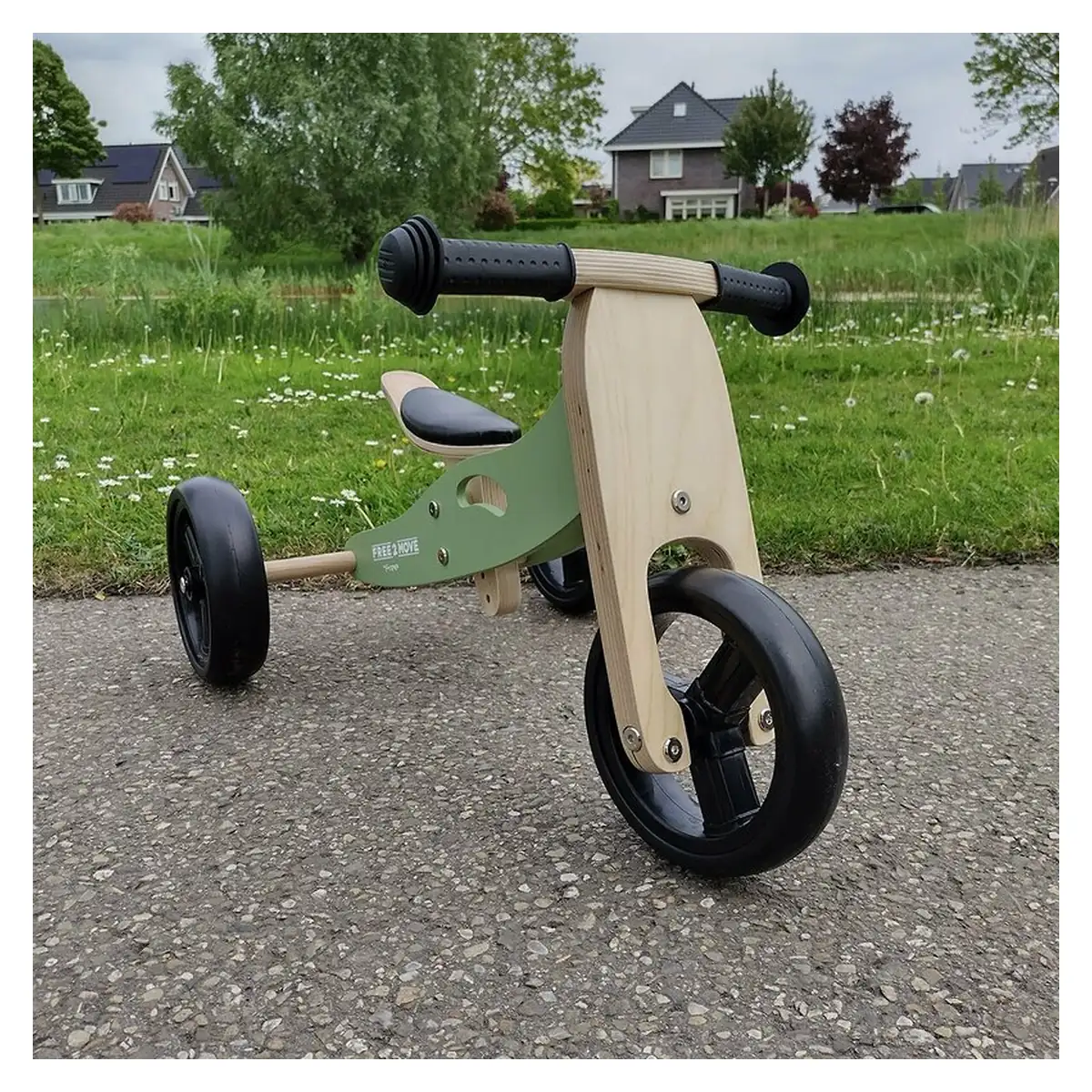 Bicicleta/tricicleta fara pedale, Free2Move, Din lemn, 2 in 1, Functie de bicicleta echilibru, 1-3 ani, Mint [16]