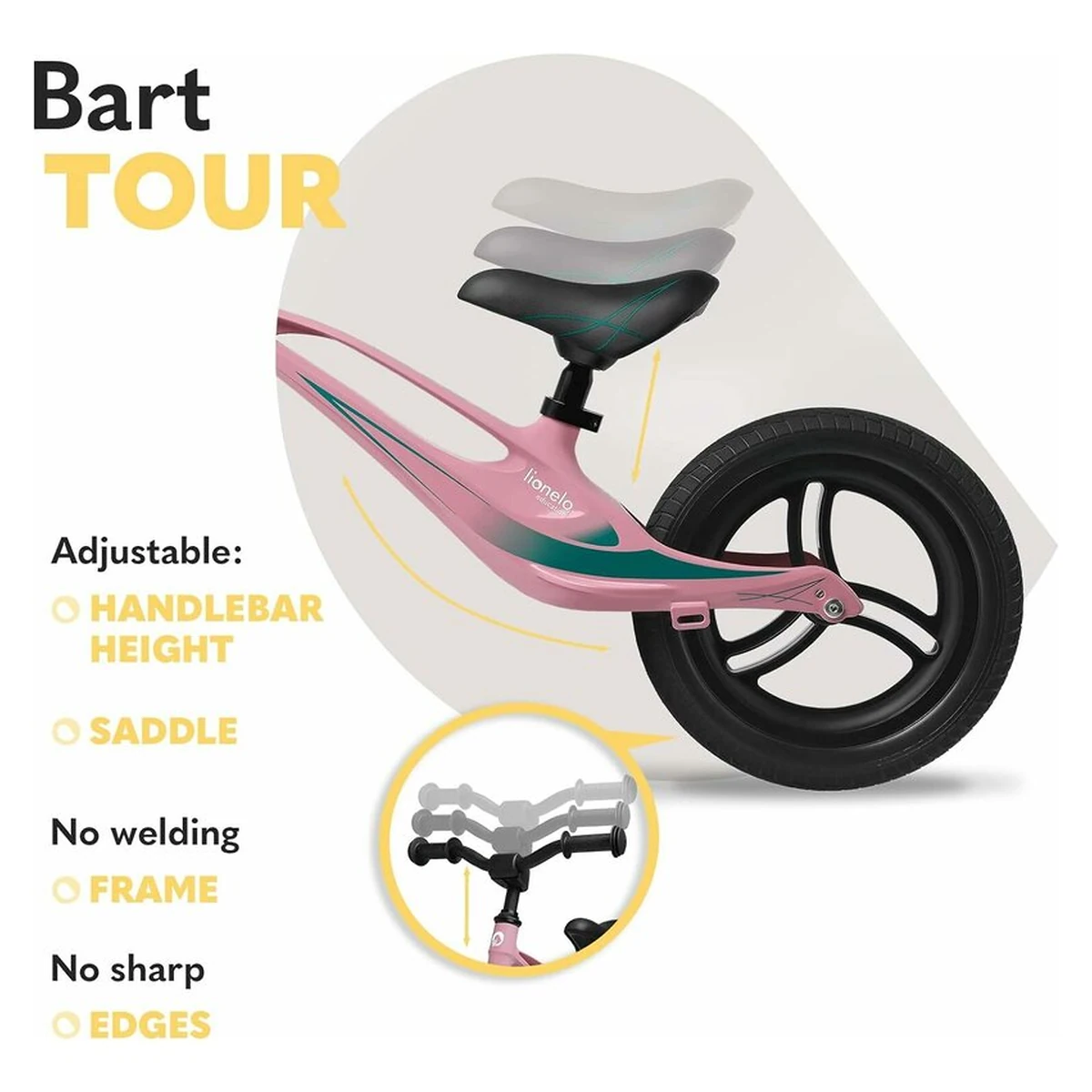 Bicicleta usoara Bart Tour, Fara pedale, Cu cadru din magneziu, Cu ghidon si sa reglabile, Greutate 3.8 Kg, 12 inch [20]