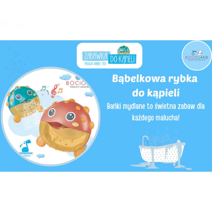 Jucarie Interactiva de baie, Bocioland, Peste cu difuzor pentru baloane de spuma si muzica, Rosu, 20x20 cm [7]