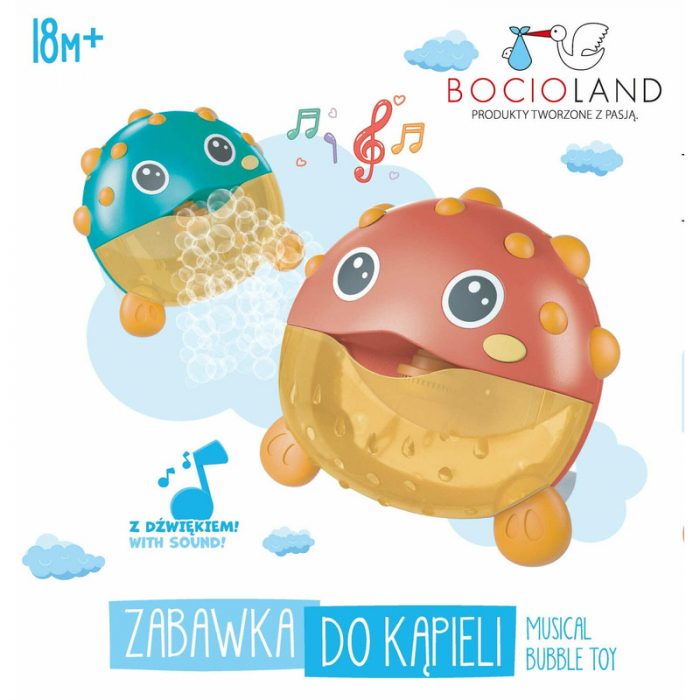 Jucarie Interactiva de baie, Bocioland, Peste cu difuzor pentru baloane de spuma si muzica, Rosu, 20x20 cm [6]