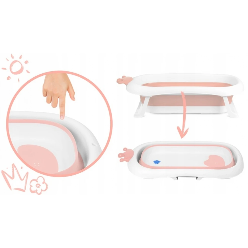 Cadita de baie pliabila, cu dop de scurgere si pernita inclusa Ricokids - Roz [3]