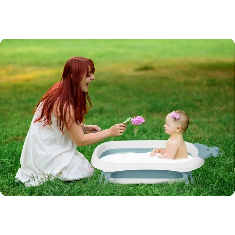 Cadita de baie pliabila, cu dop de scurgere si termometru, Ricokids - Albastru [4]