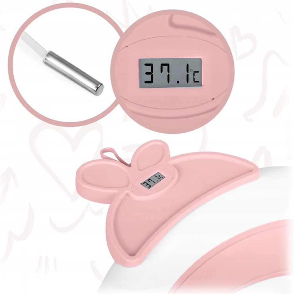 Cadita de baie pliabila, cu dop de scurgere si termometru, Ricokids - Roz [9]