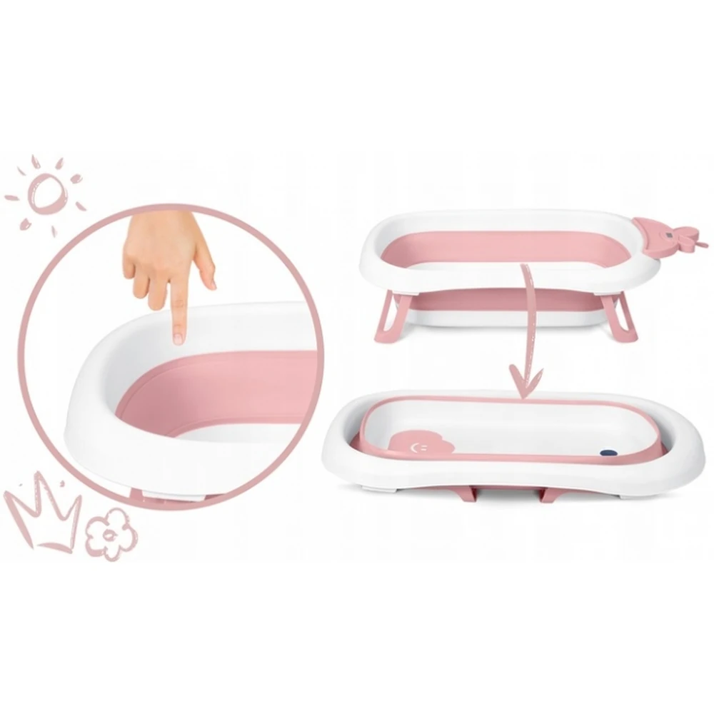 Cadita de baie pliabila, cu dop de scurgere si termometru, Ricokids - Roz [6]