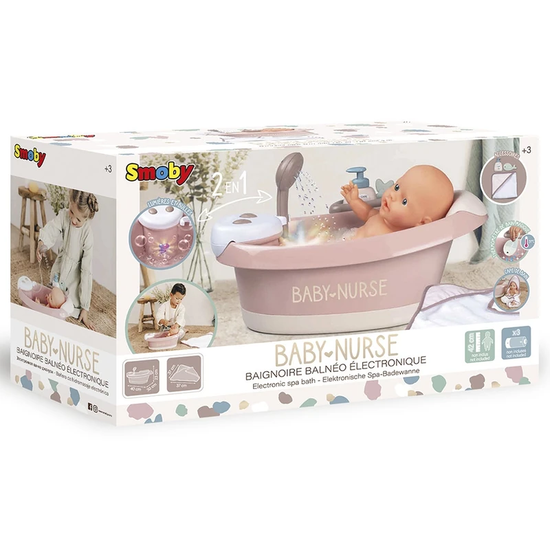 Cadita pentru papusa Smoby Baby Nurse Baleno Bath roz cu accesorii [2]