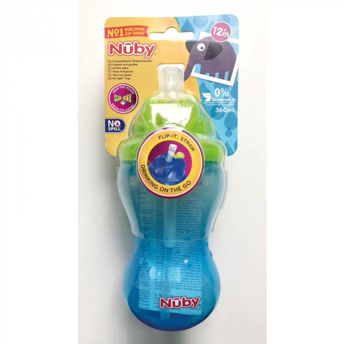 Cana cu pai, Nuby, 360 ml, 12+ luni, Albastru [2]