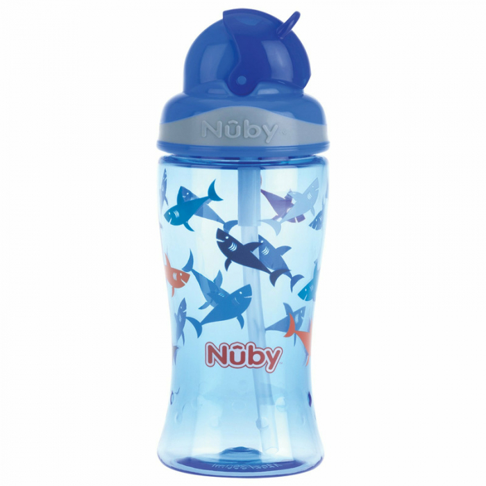 Cana cu pai, Nuby, Cu pai moale Din silicon, 360 ml, 4+ ani, Albastru [1]