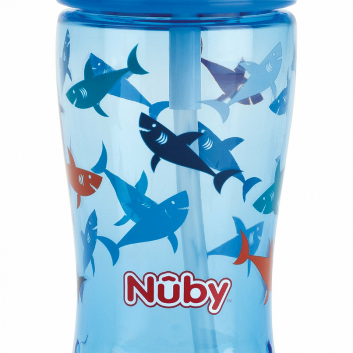 Cana cu pai, Nuby, Cu pai moale Din silicon, 360 ml, 4+ ani, Albastru [3]