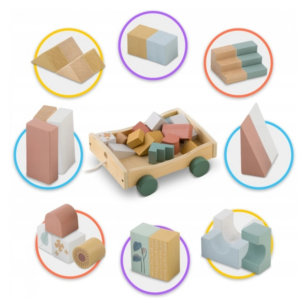 Carucior din lemn cu blocuri din lemn incluse, 20.5 x 17.5 x 6 cm, Nukido [2]