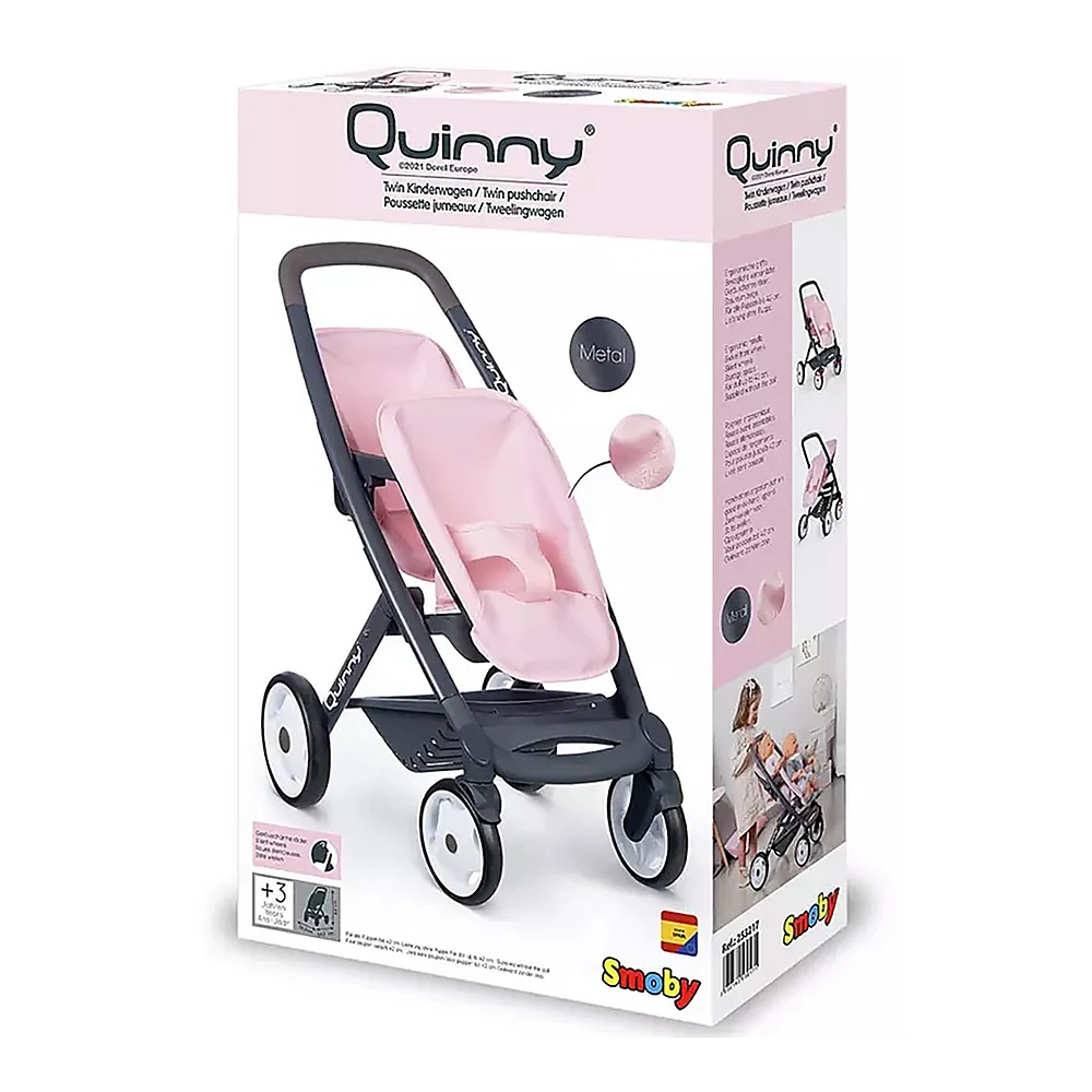 Carucior pentru papusi Smoby Maxi Cosy Quinny Twin roz [5]