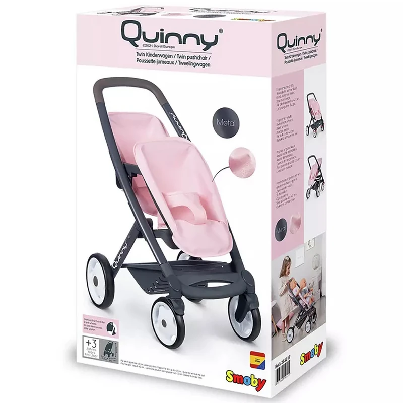 Carucior pentru papusi Smoby Maxi Cosy Quinny Twin roz [5]