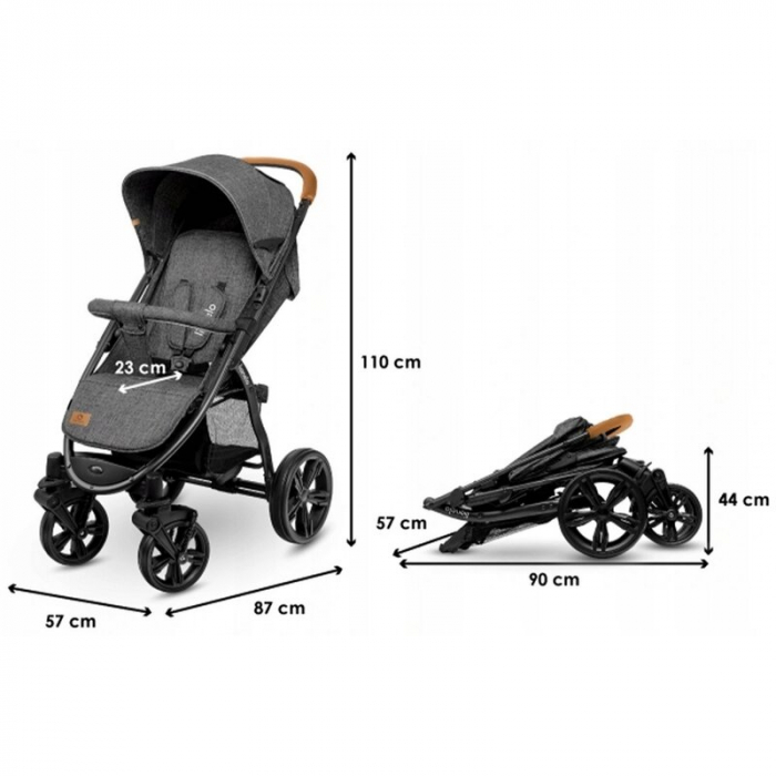 Carucior sport Annet Plus, De la nastere, Cu accesorii si capotina XXL reglabila, 0 - 22 Kg, Gri [2]