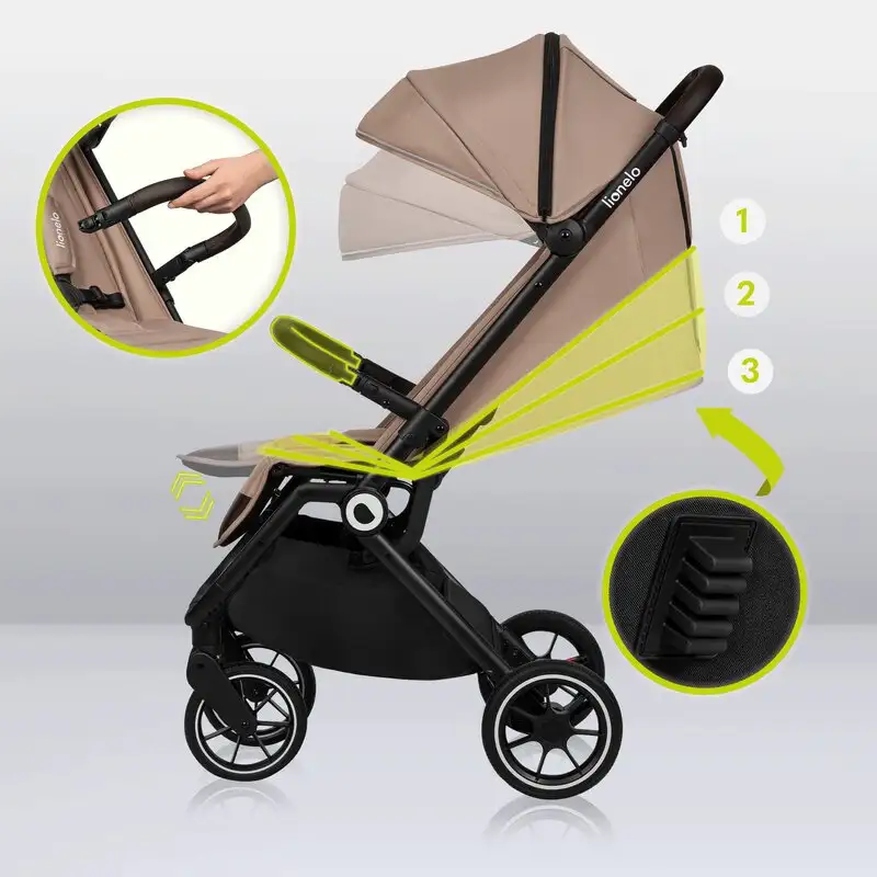 Carucior sport Cloe, 6 luni+, Cu accesorii, Cadru din aluminiu, 0-22 kg, Usor, Pliabil cu o singura mana, Ideal pentru toate tipurile de suprafete, Bej [15]