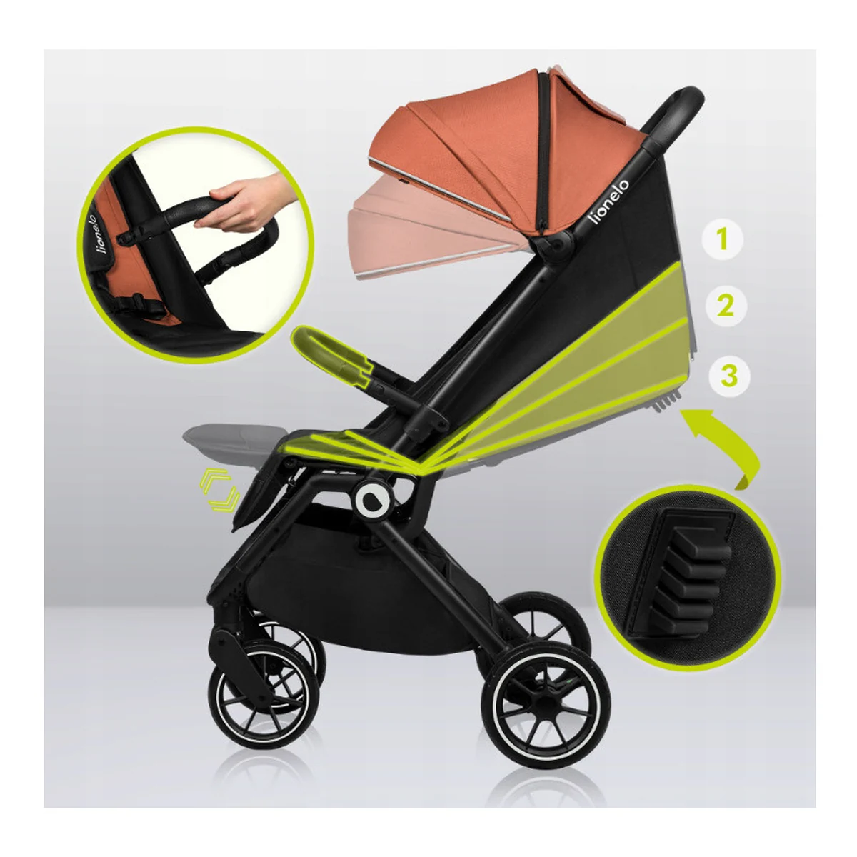 Carucior sport Cloe, 6luni+, Cu accesorii, Cadru din aluminiu, 0-22 kg, Usor, Pliabil cu o singura mana, Ideal pentru toate tipurile de suprafete, Maro [8]