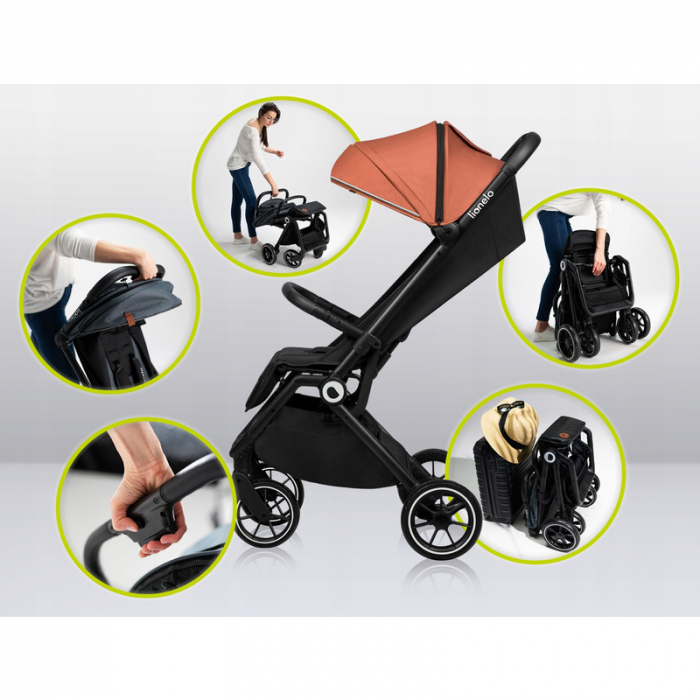 Carucior sport Cloe, 6luni+, Cu accesorii, Cadru din aluminiu, 0-22 kg, Usor, Pliabil cu o singura mana, Ideal pentru toate tipurile de suprafete, Maro [18]