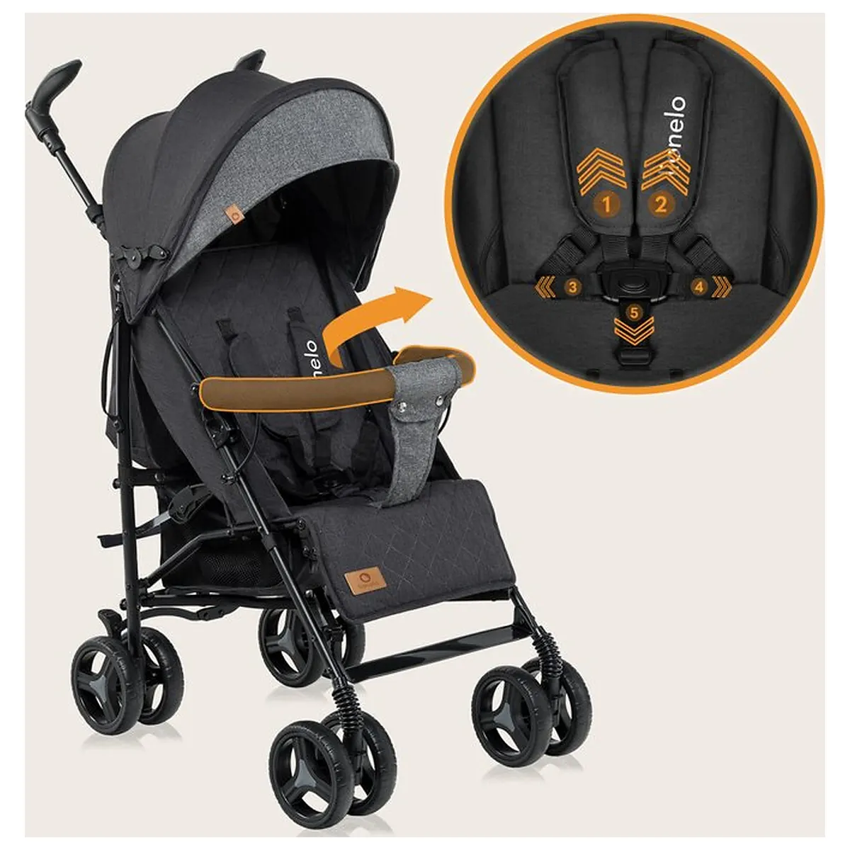 Carucior sport compact, Lionelo, Irma, Pliere tip umbrela, 6- 36 luni, Pana la 15 kg, Gri/Negru [9]