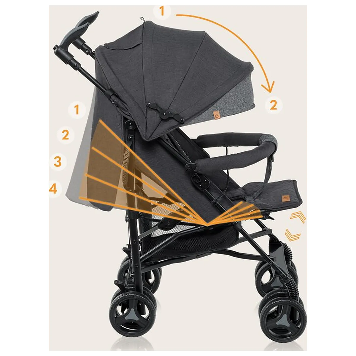 Carucior sport compact, Lionelo, Irma, Pliere tip umbrela, 6- 36 luni, Pana la 15 kg, Gri/Negru [8]