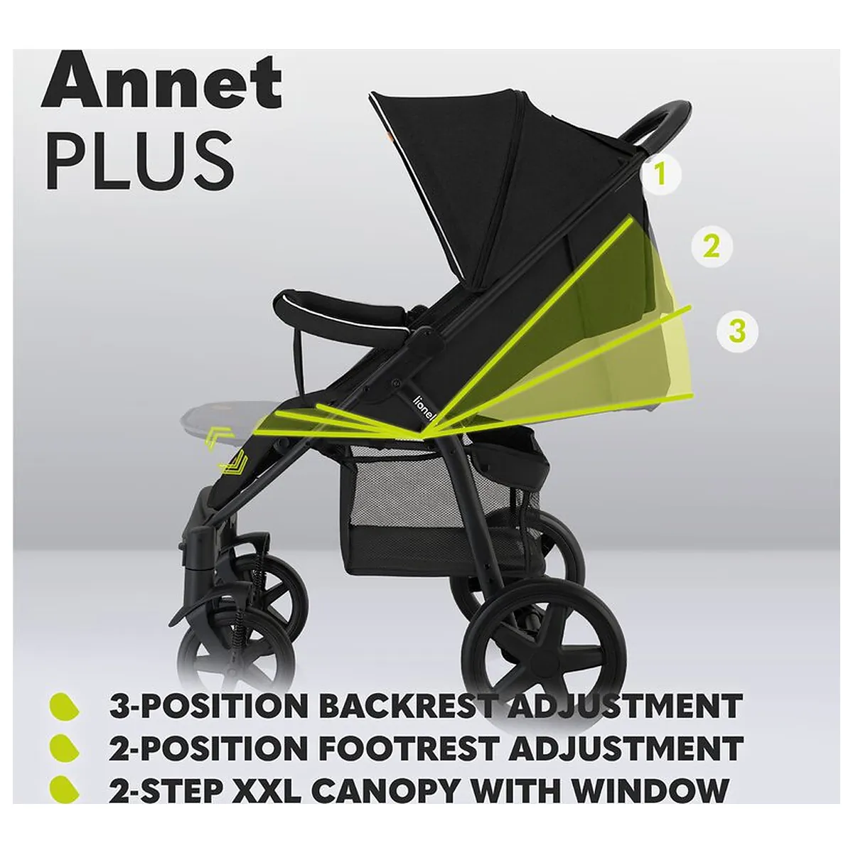 Carucior sport, Lionelo, Annet Plus, De la nastere, Cu accesorii si capotina XXL reglabila, 0 - 22 Kg, Conform cu [31]