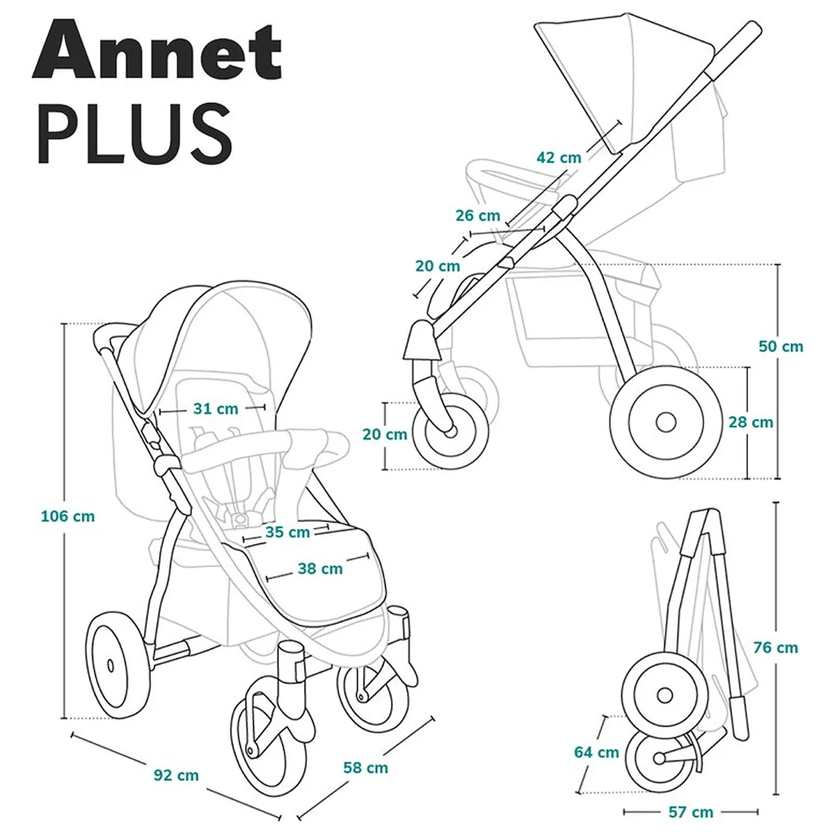Carucior sport, Lionelo, Annet Plus, De la nastere, Cu accesorii si capotina XXL reglabila, 0 - 22 Kg, Conform cu [29]