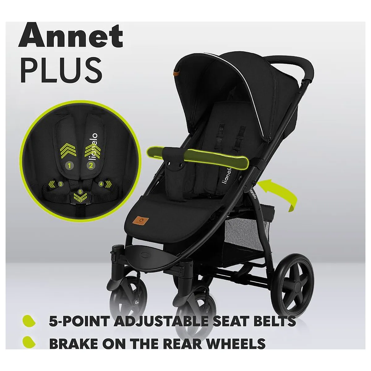 Carucior sport, Lionelo, Annet Plus, De la nastere, Cu accesorii si capotina XXL reglabila, 0 - 22 Kg, Conform cu [32]