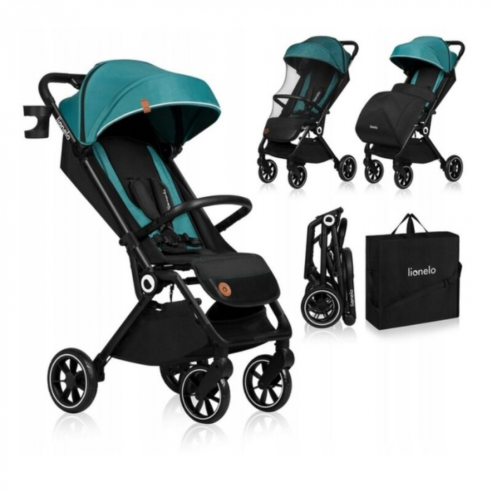 Carucior sport, Lionelo, Cloe, Cu accesorii, Pliere compacta pentru avion, cu o singura mana, 6 luni+, Verde Smarald [40]